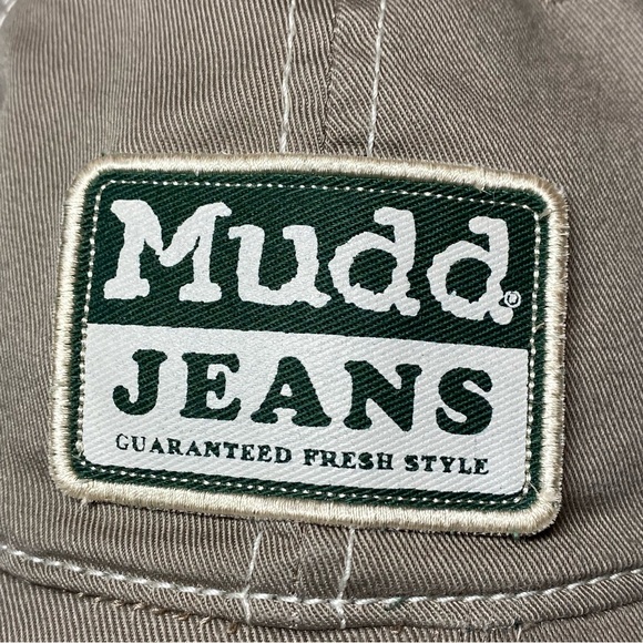 Vintage Mudd Jeans Hat Fresh Style Hand Print Logo StrapBack Tan Baseball Cap - Picture 3 of 13